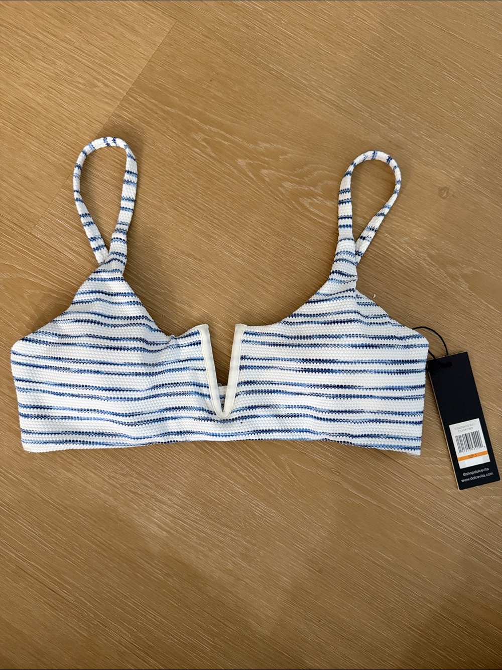 Dolce Vita Blue and White Striped V-Wire Bikini Top